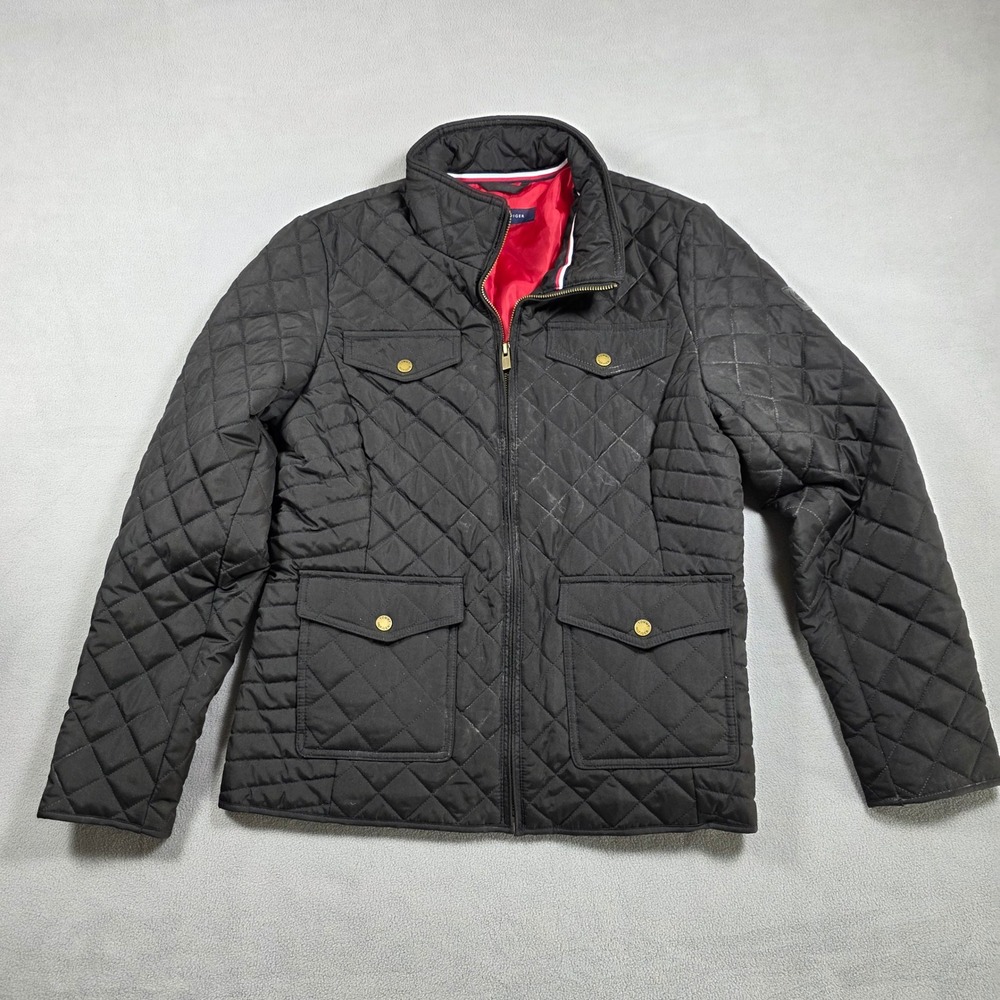 Tommy Hilfiger Jacket Women Medium Black Quilted Full Zip Solid